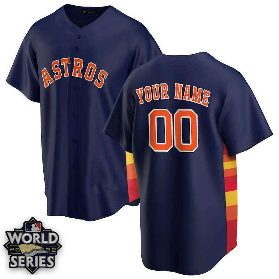 Custom Men Houston Astros Navy Cool Base Stitched With 2022 MLB World Series jersey patch MLB Jersey